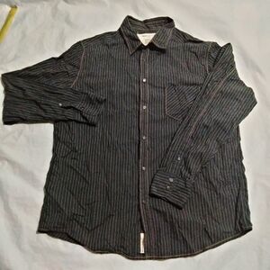 DKNY Jeans Mens Snap Button Shirt Long-Sleeve Black White Striped Size L